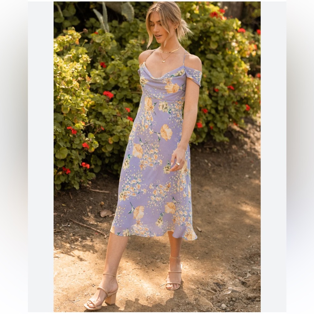 NWT Bohme Lush Lindsie Floral Midi Dress in Lavender Size Small